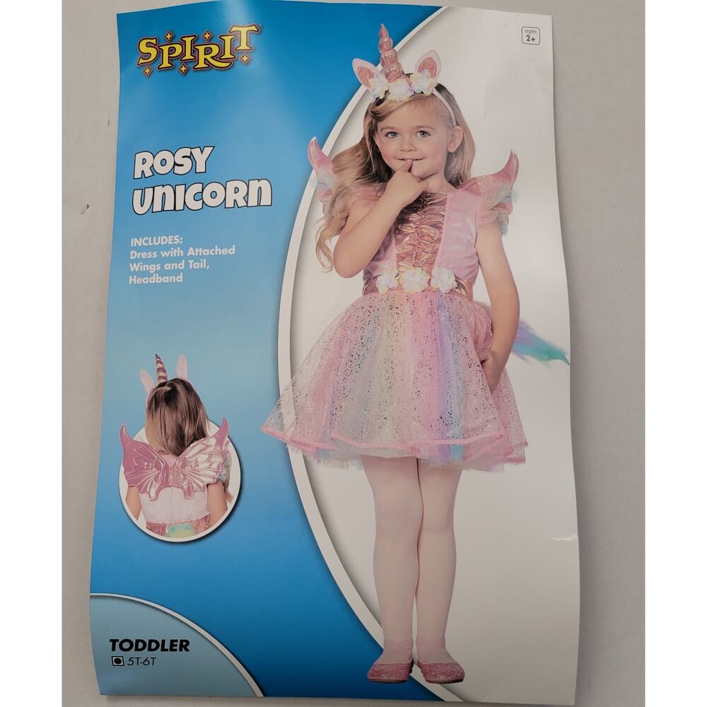 Toddler Winged Unicorn Costume Rosy Unicorn Glitter Dress up 6T Rainbow Tail